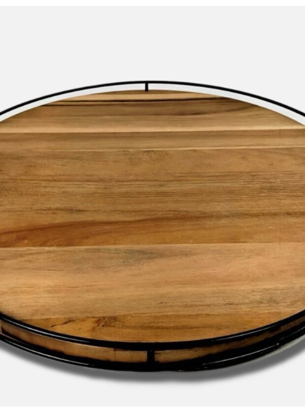 Hearth & Hand Wood Lazy Susan Large Round Serving Tray 18" Acacia Black Metal
